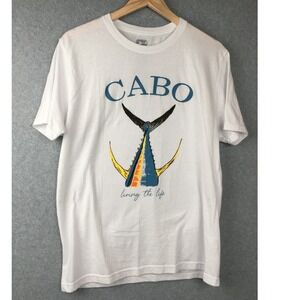 Cabo Fishing Graphic T-Shirt Men's Large White Short Sleeve Cotton Blend